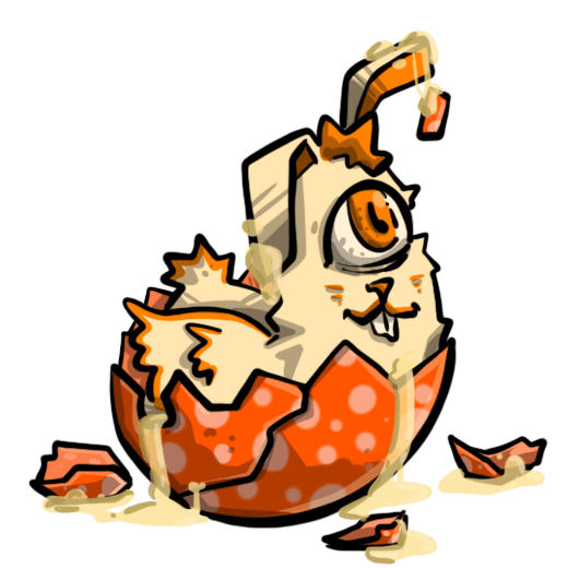 An egg-popper — a one-eyed hare with chicken wings